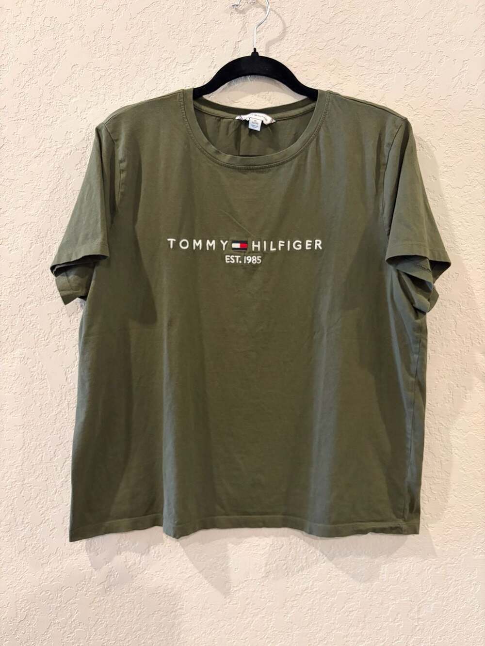 Tommy Hilfiger Olive Green Est. 1985 Embroidered Logo Crew Neck T-Shirt